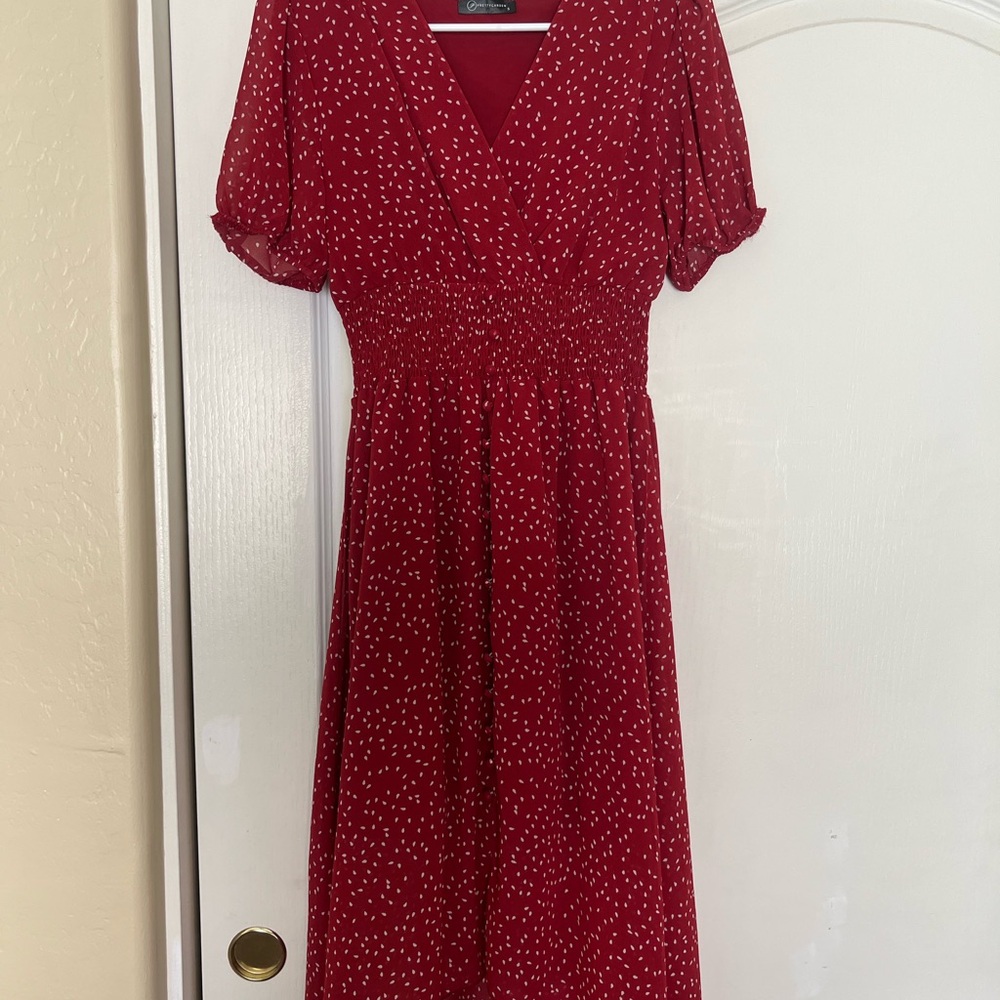 Red and White Puff Sleeve A-line Sundress